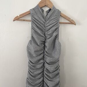 AX Paris gathered mini dress in silver metallic NWT